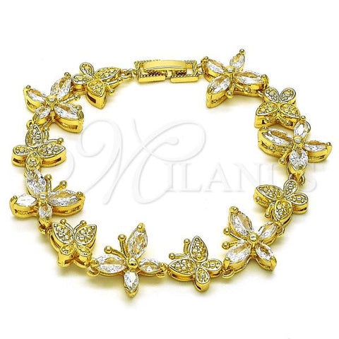 Oro Laminado Fancy Bracelet, Gold Filled Style Butterfly Design, with White Cubic Zirconia, Polished, Golden Finish, 03.284.0028.08