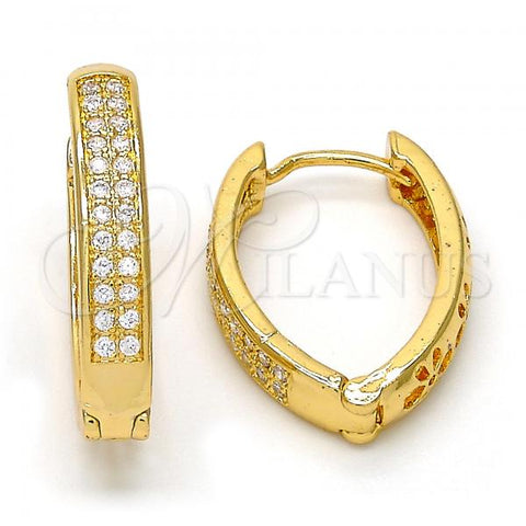 Oro Laminado Huggie Hoop, Gold Filled Style with White Micro Pave, Polished, Golden Finish, 02.217.0001.15