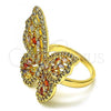 Oro Laminado Multi Stone Ring, Gold Filled Style Butterfly Design, with Multicolor Cubic Zirconia, Polished, Golden Finish, 01.283.0030.1.08