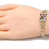 Oro Laminado Fancy Bracelet, Gold Filled Style Flower and Butterfly Design, with Multicolor and White Cubic Zirconia, Polished, Golden Finish, 03.357.0014.1.07