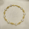 Oro Laminado Fancy Anklet, Gold Filled Style Ball Design, with Ivory Pearl, Polished, Golden Finish, 03.32.0629.10