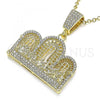 Oro Laminado Religious Pendant, Gold Filled Style with White Crystal, Polished, Golden Finish, 05.380.0146