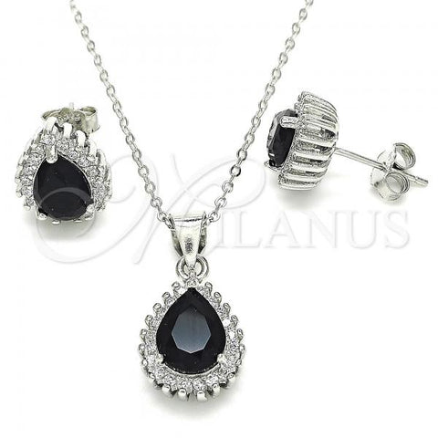 Sterling Silver Earring and Pendant Adult Set, Teardrop Design, with Black and White Cubic Zirconia, Polished, Rhodium Finish, 10.175.0079.4