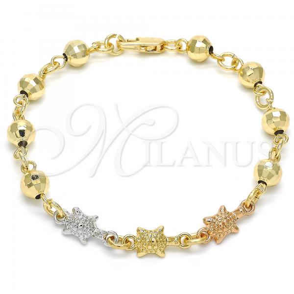 Oro Laminado Fancy Bracelet, Gold Filled Style Turtle Design, Polished, Tricolor, 03.63.1956.1.07