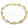 Oro Laminado Fancy Bracelet, Gold Filled Style Turtle Design, Polished, Tricolor, 03.63.1956.1.07