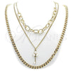 Stainless Steel Fancy Necklace, Miami Cuban and key Design, with Ivory Pearl, Polished, Steel Finish, 04.437.0002.16