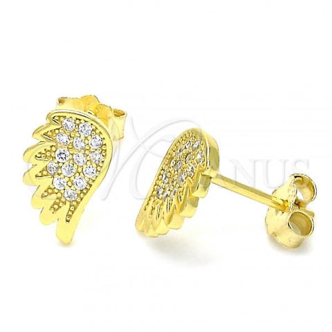 Sterling Silver Stud Earring, with White Micro Pave, Polished, Golden Finish, 02.174.0078