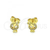 Oro Laminado Stud Earring, Gold Filled Style Dolphin Design, with White Micro Pave, Polished, Golden Finish, 02.156.0641