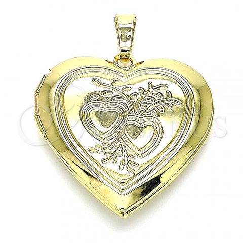 Oro Laminado Locket Pendant, Gold Filled Style Heart Design, Polished, Golden Finish, 05.117.0020