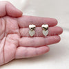 Oro Laminado Stud Earring, Gold Filled Style Heart Design, with White Micro Pave, Polished, Golden Finish, 02.204.0051