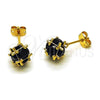 Oro Laminado Stud Earring, Gold Filled Style Ball Design, with Black Cubic Zirconia, Polished, Golden Finish, 02.342.0360