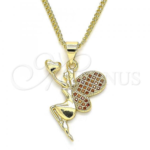 Oro Laminado Pendant Necklace, Gold Filled Style Angel and Heart Design, with Garnet Micro Pave, Polished, Golden Finish, 04.344.0028.1.20