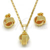 Oro Laminado Earring and Pendant Adult Set, Gold Filled Style Love Knot and Twist Design, Polished, Golden Finish, 10.63.0514