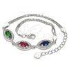 Sterling Silver Fancy Bracelet, with Multicolor Cubic Zirconia and White Micro Pave, Polished, Rhodium Finish, 03.286.0016.4.07