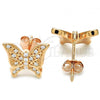 Sterling Silver Stud Earring, Butterfly Design, with White Cubic Zirconia, Polished, Rose Gold Finish, 02.336.0102.1