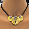 Oro Laminado Necklace and Earring, Gold Filled Style Spiral and Leaf Design, Polished, Two Tone, 06.59.0108.1
