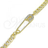 Oro Laminado Fancy Bracelet, Gold Filled Style Paperclip Design, with White Micro Pave, Polished, Golden Finish, 03.313.0038.08