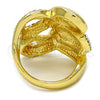 Oro Laminado Multi Stone Ring, Gold Filled Style Greek Key Design, with White Crystal, Polished, Golden Finish, 01.241.0015.09 (Size 9)