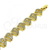 Oro Laminado Fancy Bracelet, Gold Filled Style Heart Design, with White Micro Pave, Polished, Golden Finish, 03.346.0017.07