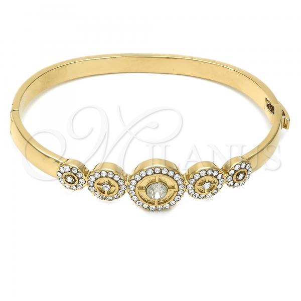Oro Laminado Individual Bangle, Gold Filled Style with White Crystal, Polished, Golden Finish, 07.100.0006.04 (06 MM Thickness, Size 5 - 2.50 Diameter)