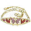 Oro Laminado Fancy Bracelet, Gold Filled Style Butterfly and Heart Design, with Pink and Garnet Crystal, Polished, Golden Finish, 03.380.0052.1.08