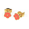 Oro Laminado Stud Earring, Gold Filled Style Flower Design, Orange Enamel Finish, Golden Finish, 5.126.062 *PROMO*