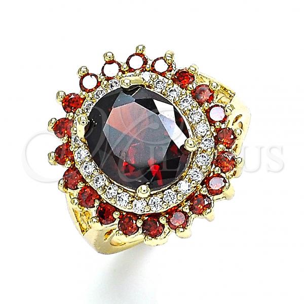 Oro Laminado Multi Stone Ring, Gold Filled Style with Garnet Cubic Zirconia, Polished, Golden Finish, 01.346.0021.2.08