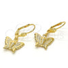 Oro Laminado Dangle Earring, Gold Filled Style Butterfly Design, Diamond Cutting Finish, Golden Finish, 5.123.030