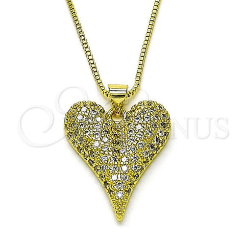 Oro Laminado Pendant Necklace, Gold Filled Style Heart and Box Design, with White Micro Pave, Polished, Golden Finish, 04.341.0118.1.18
