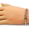 Oro Laminado Fancy Bracelet, Gold Filled Style Cherry Design, with White Cubic Zirconia and Ruby Micro Pave, Polished, Golden Finish, 03.283.0480.07