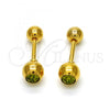 Stainless Steel Stud Earring, with Dark Peridot Crystal, Polished, Golden Finish, 02.271.0017.10