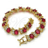 Oro Laminado Tennis Bracelet, Gold Filled Style with Ruby and White Cubic Zirconia, Polished, Golden Finish, 03.210.0071.2.08