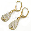 Oro Laminado Dangle Earring, Gold Filled Style Teardrop Design, with White Crystal, Diamond Cutting Finish, Golden Finish, 73.012