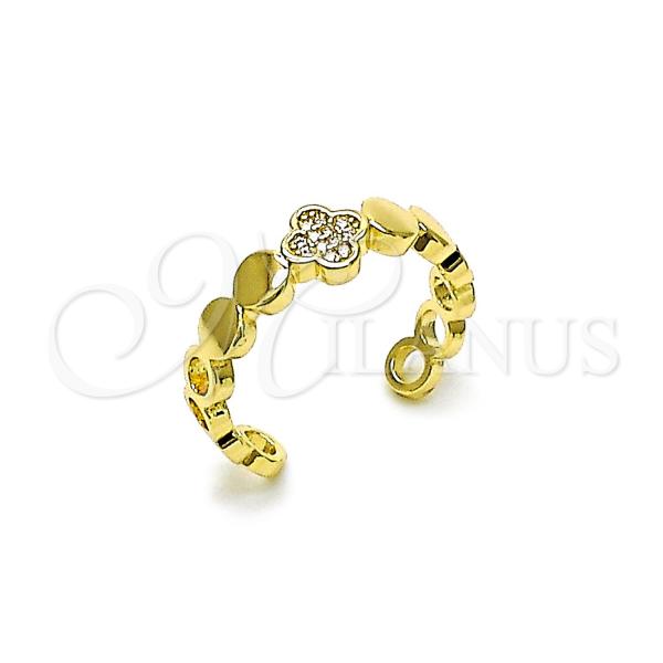 Oro Laminado Multi Stone Ring, Gold Filled Style Four-leaf Clover Design, with White Micro Pave, Polished, Golden Finish, 01.60.0027