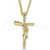 Oro Laminado Pendant Necklace, Gold Filled Style Cross Design, with White Micro Pave, Polished, Golden Finish, 04.156.0164.18