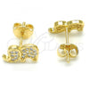Oro Laminado Stud Earring, Gold Filled Style Elephant Design, with White Cubic Zirconia, Polished, Golden Finish, 02.156.0277