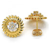 Oro Laminado Stud Earring, Gold Filled Style Flower Design, with White Cubic Zirconia, Polished, Golden Finish, 02.340.0005
