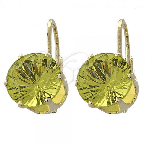 Oro Laminado Leverback Earring, Gold Filled Style with Dark Peridot Cubic Zirconia, Polished, Golden Finish, 5.128.064