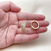 Oro Laminado Huggie Hoop, Gold Filled Style Greek Key Design, with White Cubic Zirconia, Polished, Golden Finish, 02.283.0275.20