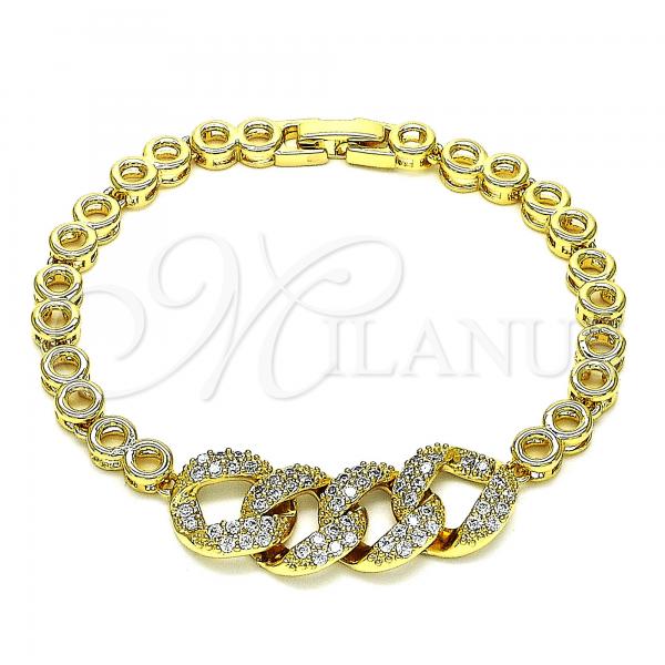 Oro Laminado Fancy Bracelet, Gold Filled Style with White Micro Pave, Polished, Golden Finish, 03.283.0092.07