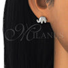 Sterling Silver Stud Earring, Elephant Design, with White Micro Pave, Polished, Rhodium Finish, 02.336.0097