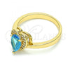 Oro Laminado Multi Stone Ring, Gold Filled Style Heart and Teardrop Design, with Blue Topaz and White Cubic Zirconia, Polished, Golden Finish, 01.210.0130.4.08