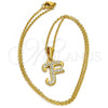 Stainless Steel Pendant Necklace, Initials and Rolo Design, with White Crystal, Polished, Golden Finish, 04.238.0005.18