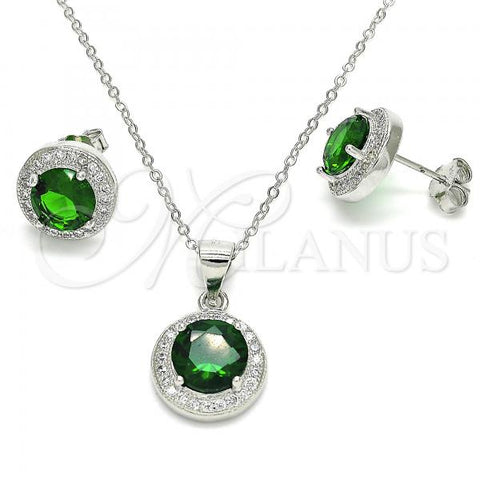 Sterling Silver Earring and Pendant Adult Set, with Green Cubic Zirconia and White Micro Pave, Polished, Rhodium Finish, 10.175.0074.2