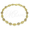 Oro Laminado Fancy Bracelet, Gold Filled Style Puff Mariner Design, with White Micro Pave, Polished, Golden Finish, 04.63.1406.08