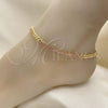 Oro Laminado Fancy Anklet, Gold Filled Style Miami Cuban and Baguette Design, with Pink Cubic Zirconia, Polished, Golden Finish, 03.130.0010.3.10