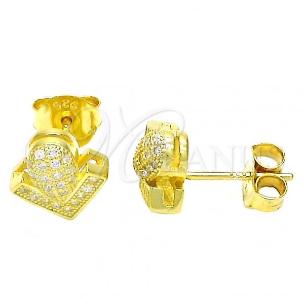 Sterling Silver Stud Earring, with White Micro Pave, Polished, Golden Finish, 02.286.0025.2
