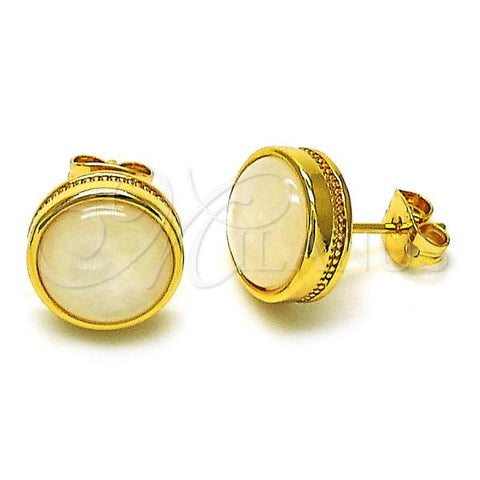 Oro Laminado Stud Earring, Gold Filled Style Ball Design, with White Opal, Polished, Golden Finish, 02.342.0311