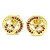 Oro Laminado Stud Earring, Gold Filled Style Heart Design, with Garnet Micro Pave, Polished, Golden Finish, 02.156.0397.2