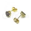 Oro Laminado Stud Earring, Gold Filled Style with Amethyst Cubic Zirconia, Polished, Golden Finish, 02.213.0358.5